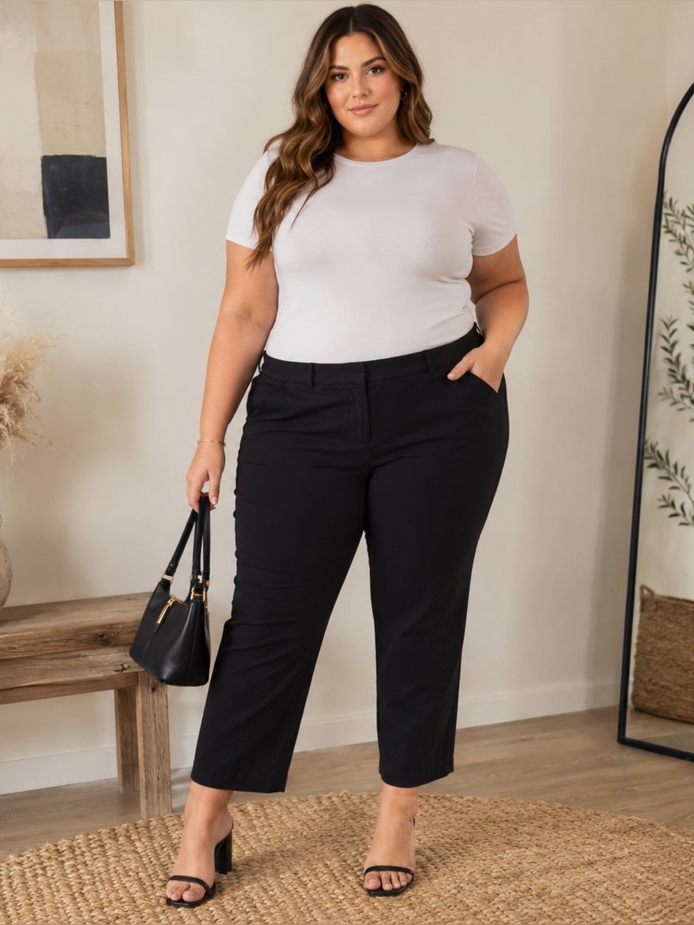 Notations Black Dress Pants Women 20W Plus Size Career Office Stretch Ankle